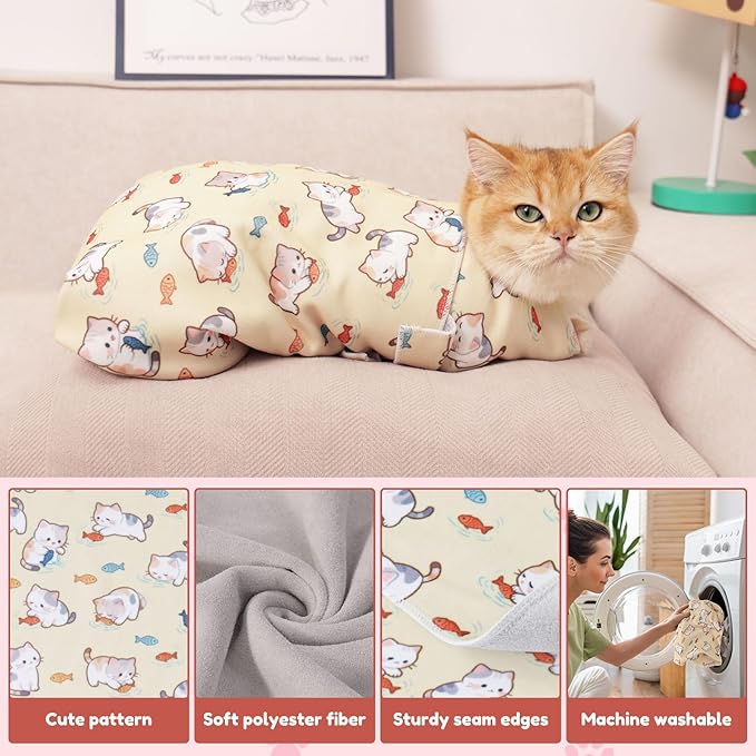 29.5" Cat Grooming Wrap,cat wrap for Cutting Nails,Self-Adhesive cat Swaddle wrap cat Restraint cat wrap Blanket for Medicine, Nail Clipping, Teeth Brushing,White Guitar(Within 16lbs)