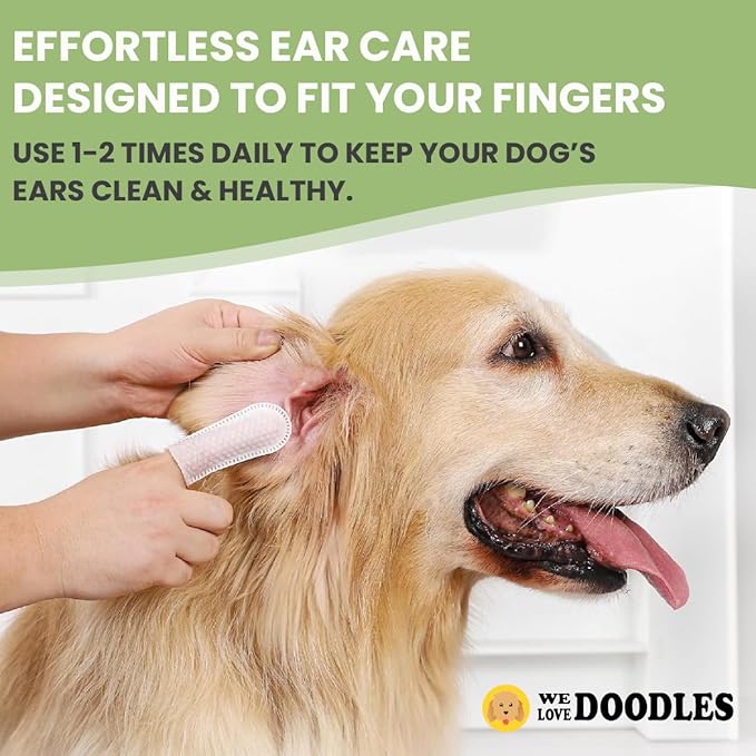 We Love Doodles Dog Ear Wipes - Pre Soaked Finger Ear Wipes for Dogs, Safe & Gentle Ear Cleaner for Dogs, Cleans & Deodorizes, Pet Wipes for Dogs, Dog Cleaning Wipes for Easy Grooming, 100 pcs