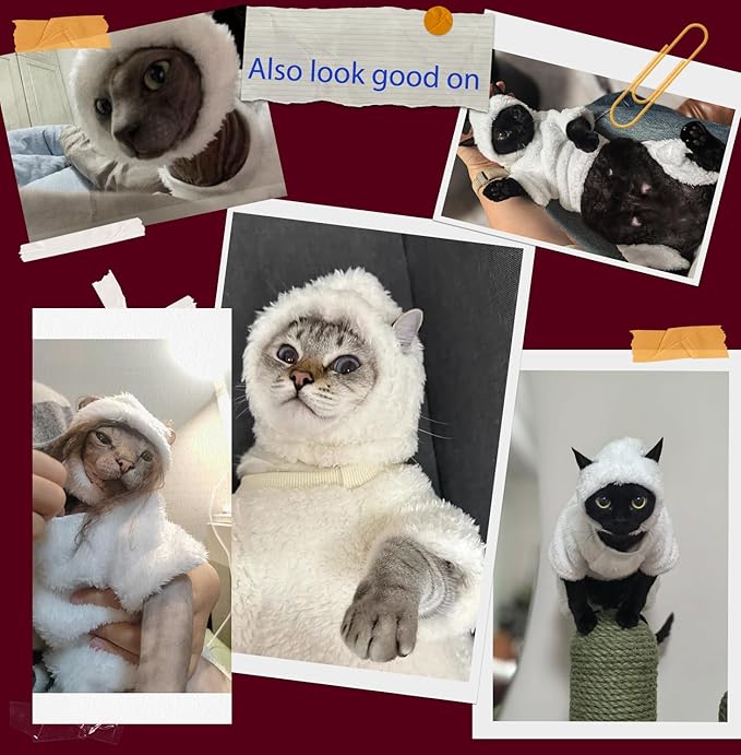 Warm Fleece Lined Winter Clothing for Sphynx & Devon Rex Cats | Soft Faux Lamb Wool | Cozy and Comfortable (Sheep Costume,XXL About 5-5.5kg/11-12.1pounds)