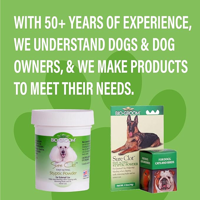 Bio-Groom Sure Clot Styptic Powder for Dogs - Stops Bleeding Nails, Fast Acting, Dog Grooming Supplies, Cruelty-Free, Made in USA, First Aid for Dogs - 1.5 oz 1-Pack