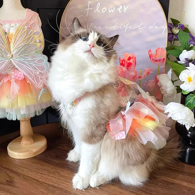 Cat/Small Dog Pretty Fairy Costume Clothing - Cute Dress Outfit for Spring Halloween Christmas Girl Party (S)
