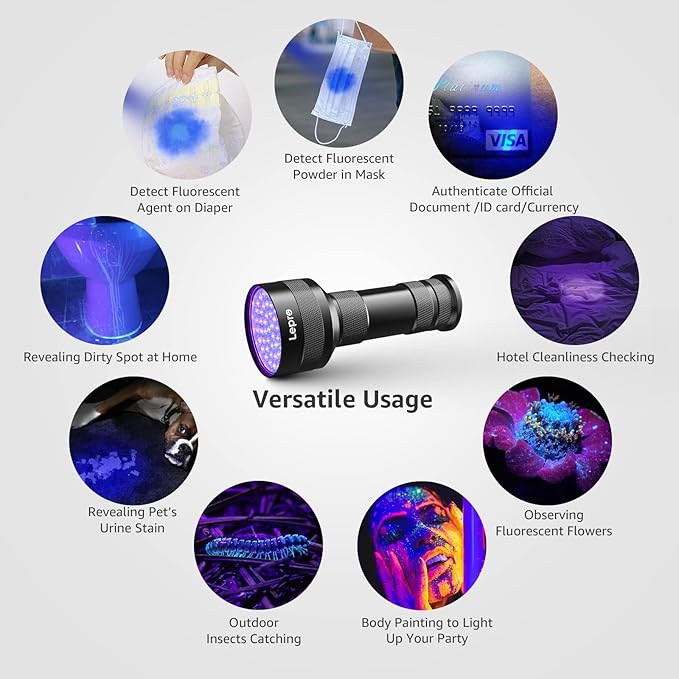 Lepro 51 LEDs UV Light Handheld Blacklight, UV Flashlight Black Light, 395nm Detector for Pet Urine, Stains, Bed Bug and Scorpions, Battery Not Included
