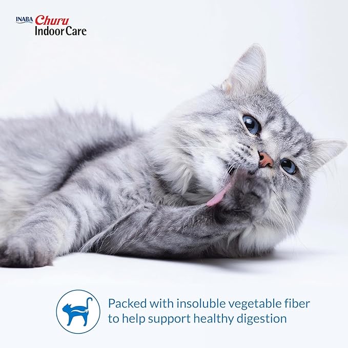 INABA Churu for Cats, Functional, Creamy Lickable Purée Cat Treat for Indoor Care and Hairball Control with Taurine & Vitamin E, 0.5 Ounces Each, 12 Tubes (4 per Pack), Tuna Recipe
