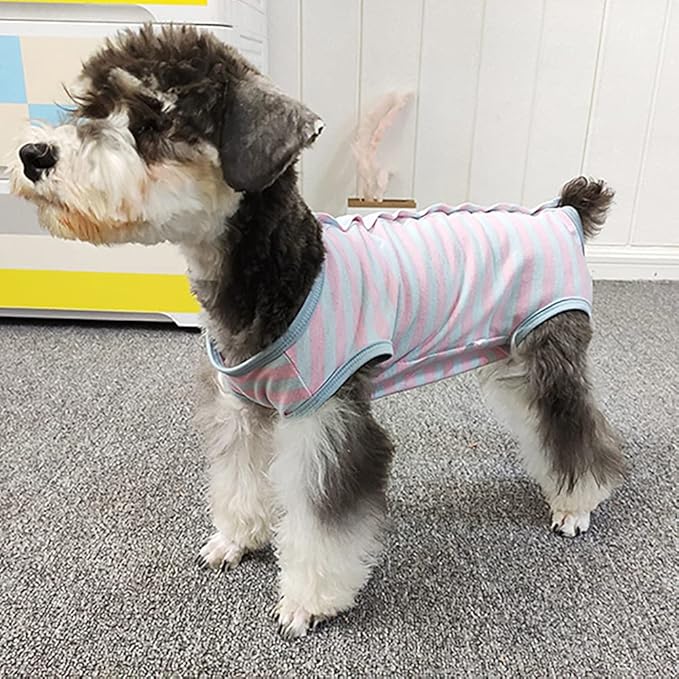 Dog’s Recovery Suit Post Surgery Shirt for Puppy, Wound Protective Clothes for Little Animals(Pink Blue Stripe-XXS)