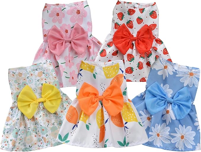 TAPBULL Dog Dresses, Fashionable Pet Dog Clothes, Cute Cat Birthday Dress Outfit (Orange/Red/Yellow/Blue/Pink 5-Pack), X-Large