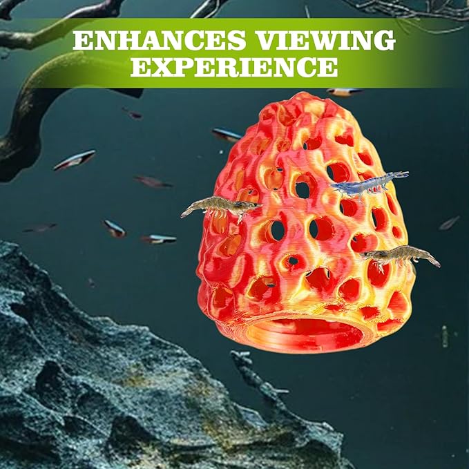 Shrimp Dome Hide, Shrimp Hides for Aquarium, Betta Fish Hideout with Suction Cup, Betta Habitat Tank Ornament Accessories, Aquarium Decor for Small Fish Guppy Hiding Resting (Lid Gold Red)