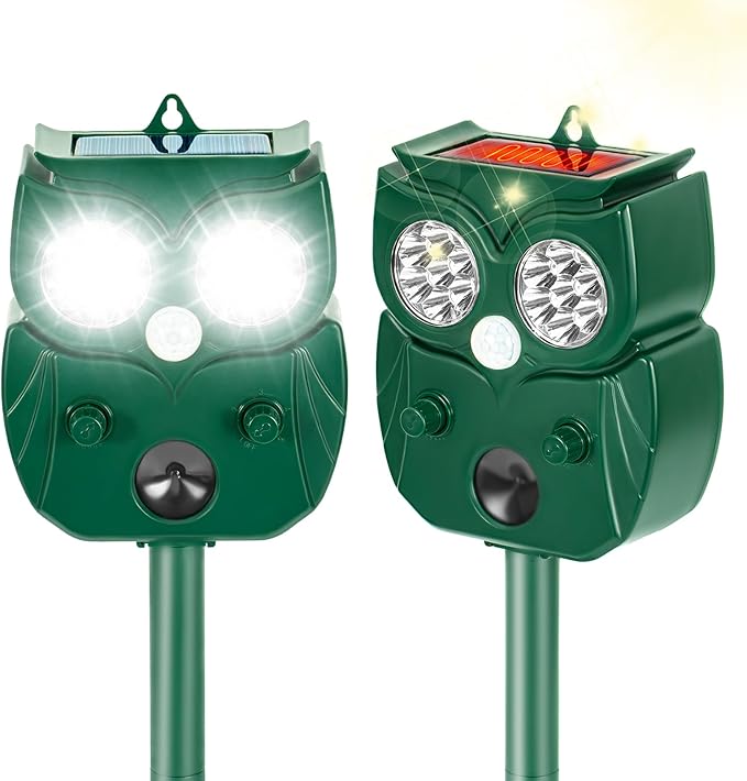 Solar Ultrasonic Animal Repellent Outdoor, 2Pack Waterproof Deer Repellent Devices with RIP Motion Sensor LED Flashing Lights, Cat, Raccoons, Skunks, Rabbits Deer Deterrent Outdoor