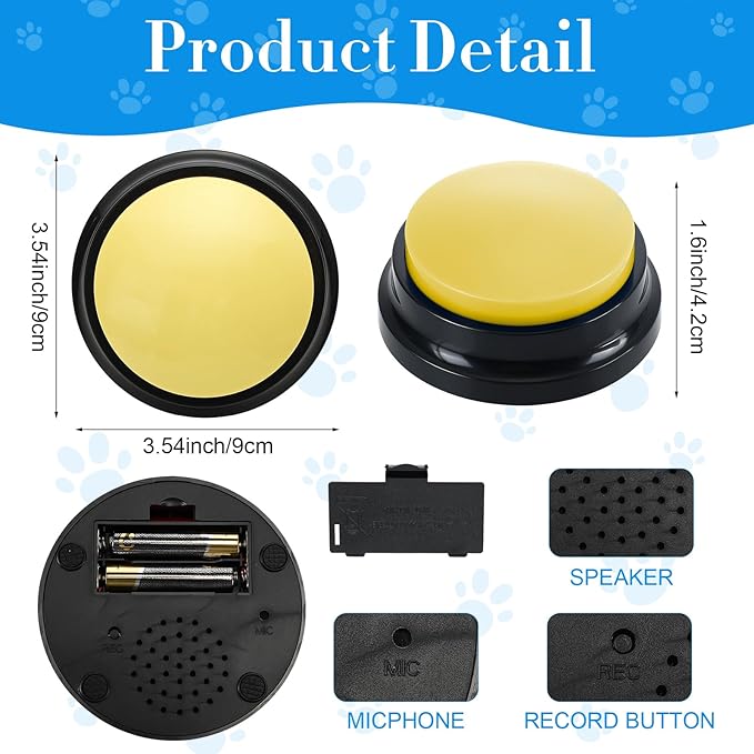 Jerify 16 Pcs Voice Recordable Dog Buttons for Communication Pet Cat Talking Buttons with Stickers 30 Seconds Interactive Speech Training Buzzers for Cat Pet Dog(Classic Colors)