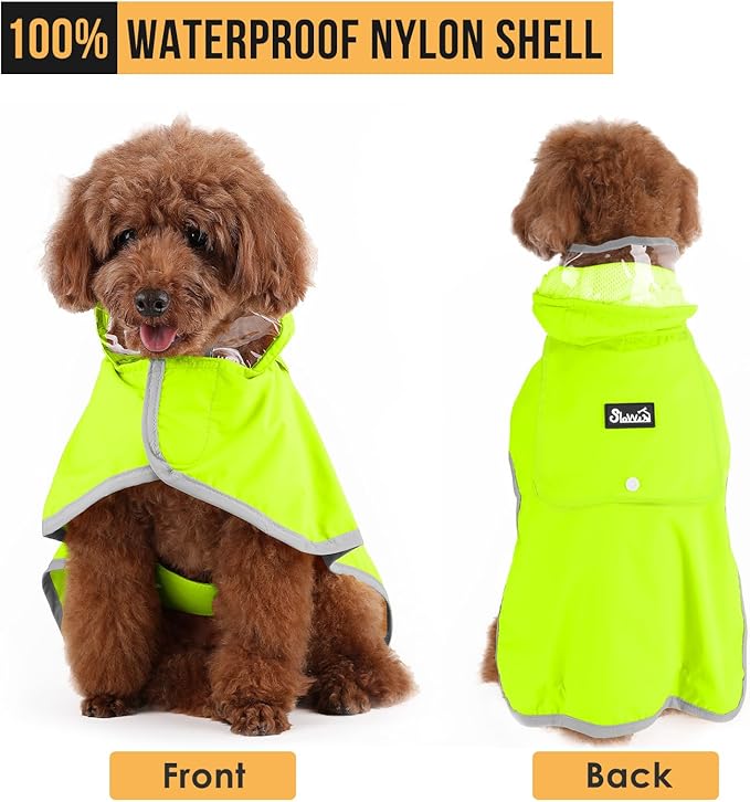 Lukovee Dog Raincoat, Adjustable Dog Rain Jacket with Clear Hooded Double Layer for Large Medium Small Dogs Puppies, Waterproof Rain Coat Poncho with Reflective Storage Pocket & Rim (Green, M)