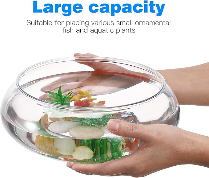 NUOBESTY Transparent Aquarium Tank 9.52X9.52X3.93In Plastic Desktop Fish Bowl for Home Office Decor with Plants Betta Goldfish
