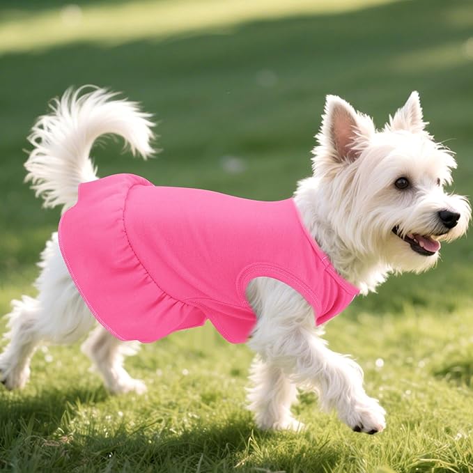 Dog Dresses Cat Skirt Solid Color Dog Clothes Summer Sleeveless Puppy Girl Clothes for Small Pet Dogs Cats (Rose Pink, Small)