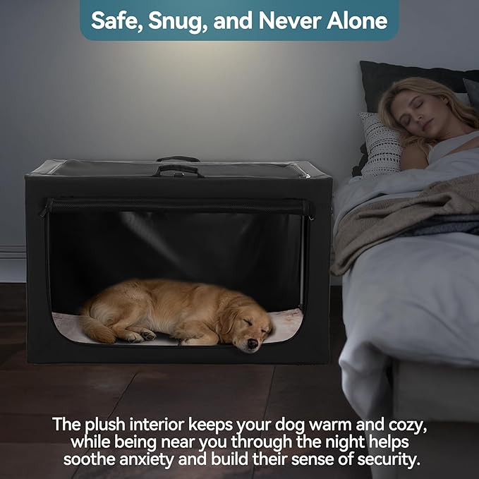 PETSFIT Portable Dog Crate for Medium Large Dogs, – 36" Soft Dog Travel Crates with Lockable Zippers & Thicken Mat, Adjustable Patented Spiral Steel Frame, Collapsible Kennel for Indoor & Outdoor