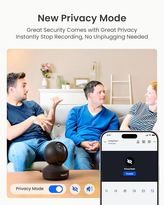 REOLINK Smart 4K UHD Pan & Tilt Dual-Band Wi-Fi 6 Indoor Security Camera with 3X Optical Zoom, Auto-Tracking, People/Pet Detection, Crying Sound Detection, Privacy Mode, Bluetooth Setup, E1 Zoom-Black
