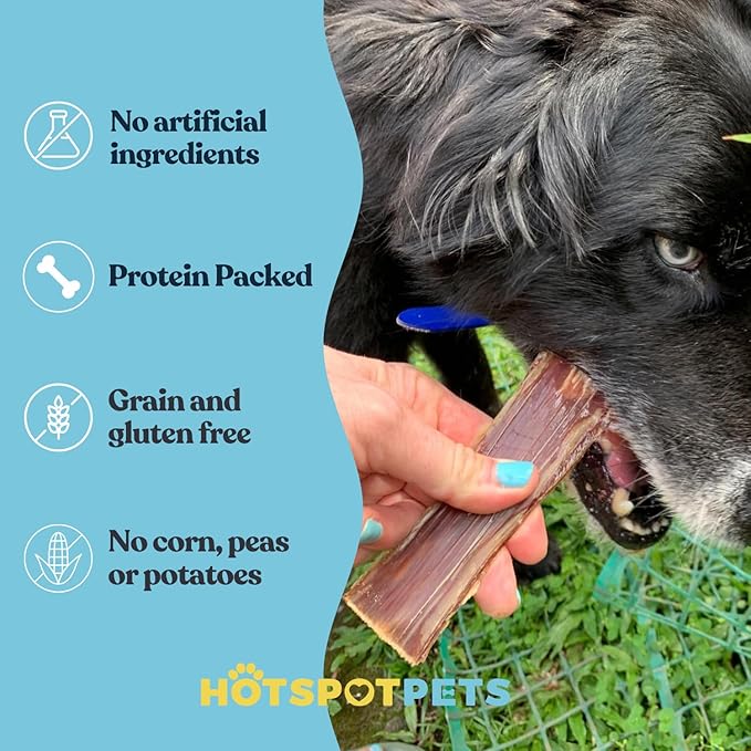 hotspot pets Beef Esophagus Dog Treats (6 INCHES - 25 Count) Grass Fed with No Added Hormone, All Natural Jerky Dog Treats - Chews Rich in Glucosamine & Chondroitin for Joint Health