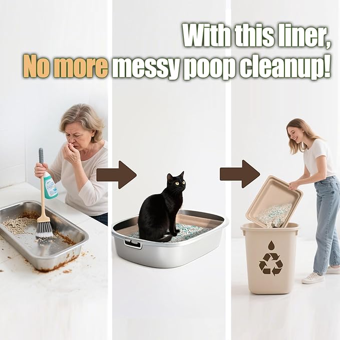 Disposable Litter Boxes for Cats Large: 6-Pack Leak-Proof Sustainable for Indoor/Travel Use Standalone or as Liner 17.5'' x 13.5''