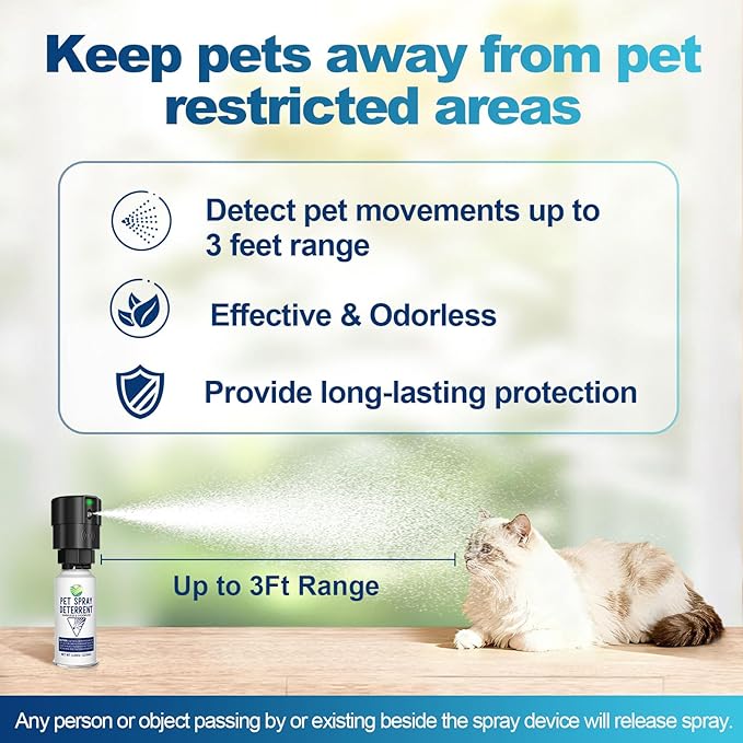 Cat Deterrent Spray Refill, Pet Spray Deterrent System, Motion Activated Cat System, Cat & Dog Odorless & Indoor, Up to 3 Feet Away, Pet Deterrent Spray Refill 1 Pack 3.89Oz