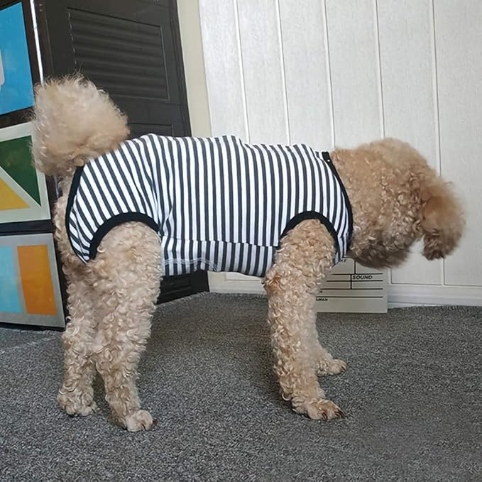 Dog’s Recovery Suit Post Surgery Shirt for Puppy, Wound Protective Clothes for Little Animals(Black White Stripe-s)