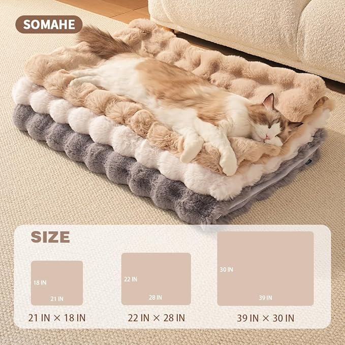 Self-Warming Cat Blanket, Dual-Side Plush Sherpa Throw with Anti-Static, Snuggle Mat for Kittens & Cats, Cozy Bed Topper for Windowsills & Couches, Machine Washable & Dryable, 21x18 Inch White