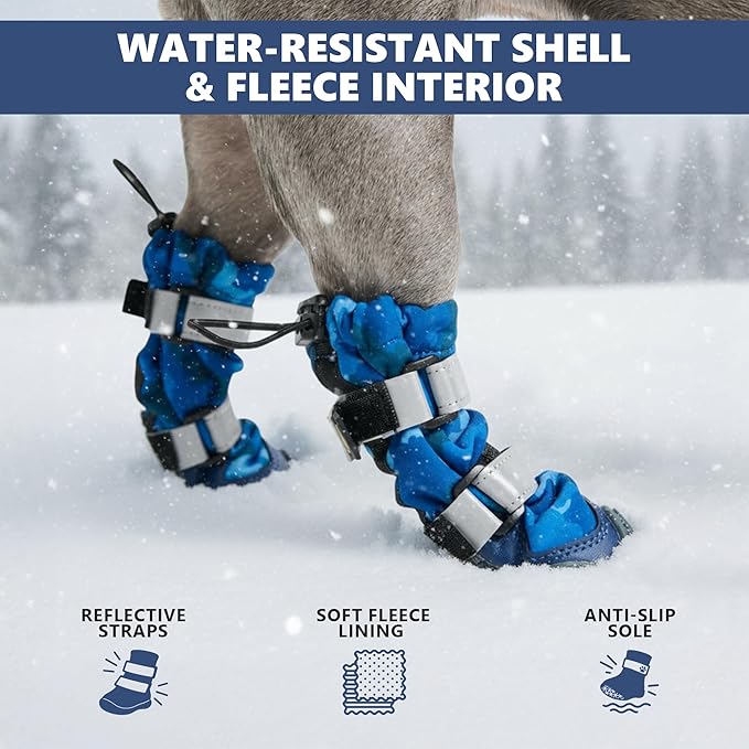 Spark Paws Dog Shoes, Waterproof Dog Boots for Medium to Large Dogs, Non Slip, Breathable Dog Booties and Paw Protectors - 4PCS Doggie Hiking Boots with Reflective Straps, Blue Camo, Size 6