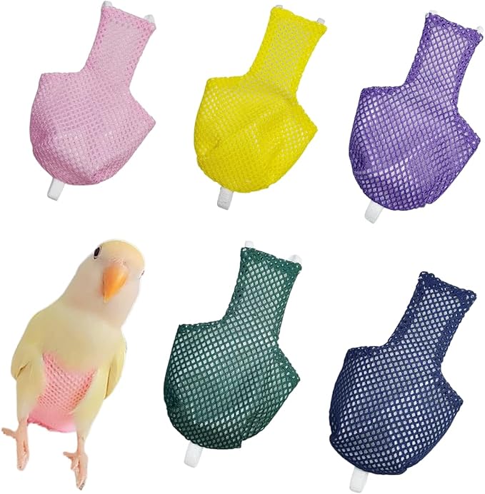 5 Pcs Summer Holey Style Bird Diaper Parrot Nappy Reusable Flight Suit with Waterproof Inner for Parakeet Cockatiel Macaw Budgie Lovebird Conure (XS)