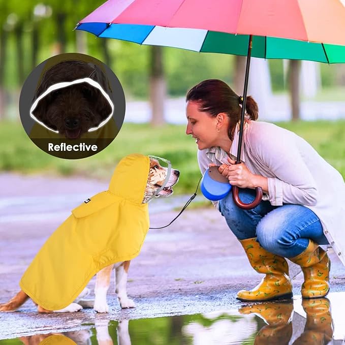Lukovee Dog Raincoat, Adjustable Dog Rain Jacket with Clear Hooded Double Layer for Large Medium Small Dogs Puppies, Waterproof Rain Coat Poncho with Reflective Storage Pocket & Rim (XS, Y)