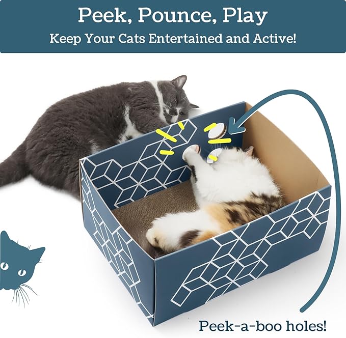 Extra Large Cardboard Cat Scratcher with Refillable Double-Sided Scratch Pad, No‑Mess Cat Scratching Box for Indoor Cats