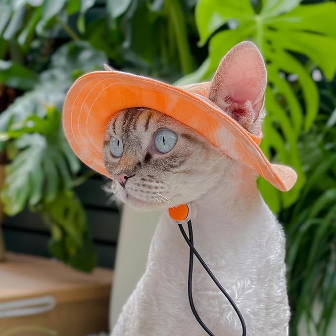 Pet hat with Ear Holes Sunscreen Baseball Cap Suitable for Small and Medium-Sized Dogs Outdoor Climbing hat in Summer Pet Products (Orange, Small)