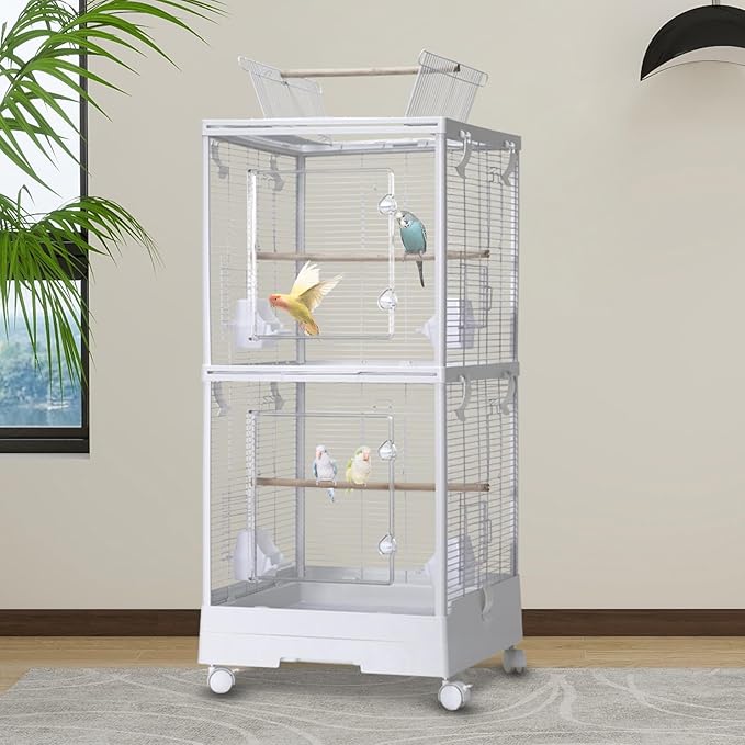 44Inch Small Bird Cage with Wheels, Bird Cage with Parrot Stand, 3 in 1 Bird Carrier for Parakeets, Canaries, Lovebirds, Small Quaker, Cockatiels, Budgie, Green Cheek,Conure
