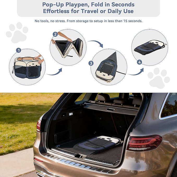 Portable Indoor Dog Playpen for Small Dogs & Puppies by A 4 Pet – 40.55" Pop-Up Soft Puppy Playpens with Bowl, Waterproof Floor, Calm Safe Space for Home, Travel & Daily Use