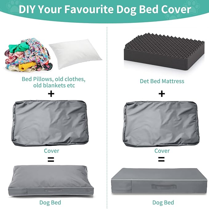 COSHNIBI Dog Bed Covers Replacement Washable,Waterproof Dog Bed Cover with Zip and Carry Handle for Dog/Cat 48''Lx36''Wx4''H-Grey