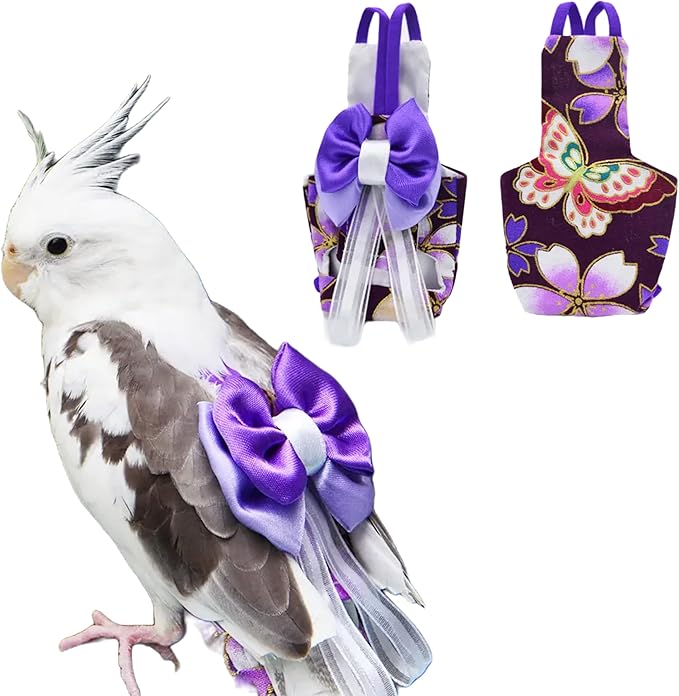 Bird Flight Suits Diapers, Parrot Flight Suits Diapers for Monk Parakeets, Cockatiels Flight Suits, Parrot Clothes, Bird Training Nappy Suit Liners Clothes (S, Purple-A)