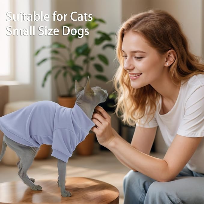 Sphynx Cat Clothes Hairless Cat Sweater Shirt Soft Warm Long Sleeves Pullover Pet Clothes Pajamas Dog Cloth for Small Dogs Kitten Clothes Pet Sweaters (Light Purple, S)