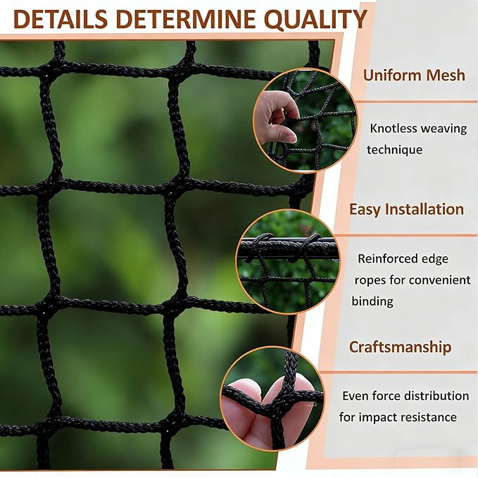 Safety Rope Net for Kids, Nylon Knotless Fence Net for Stairway Balcony Guard, Outdoor Terrace Decoration Pet Anti-Fall Rope Netting(Size:5M×7M(16.4FT×22.9FT),Color:Black)