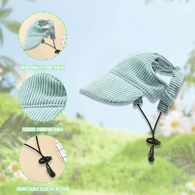 Dog Baseball Cap, Dog Cat Summer Beach Visor Hat with Ear Holes, Adjustable Puppy Sunbonnet Headdress (Green, X-Small)