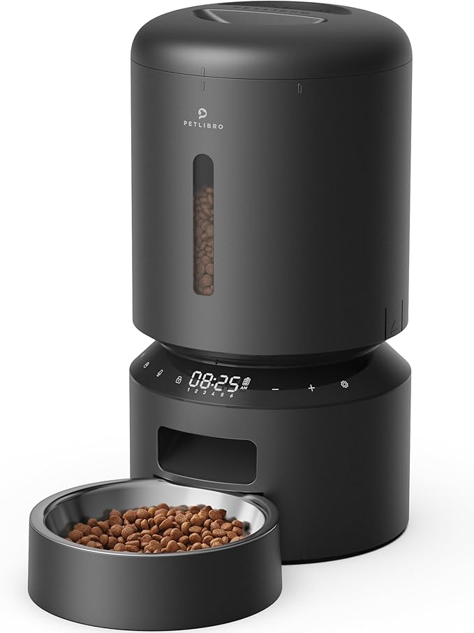 PETLIBRO Automatic Cat Feeder, Automatic Dog Food Dispenser with Freshness Preservation, 5L Timed Pet Feeders for Dry Food, Up to 6 Meals Per Day, Granary 5L Basic Button Type Black