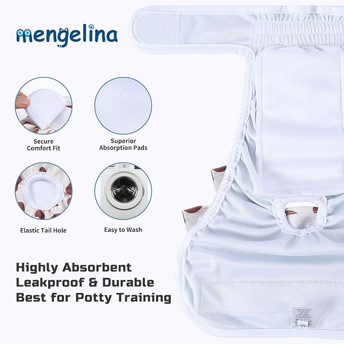 Reusable Dog Diapers Female 3 Pack Doggie Diapers for Period Heat Incontinence Puppy Training (Large, Animal Print)