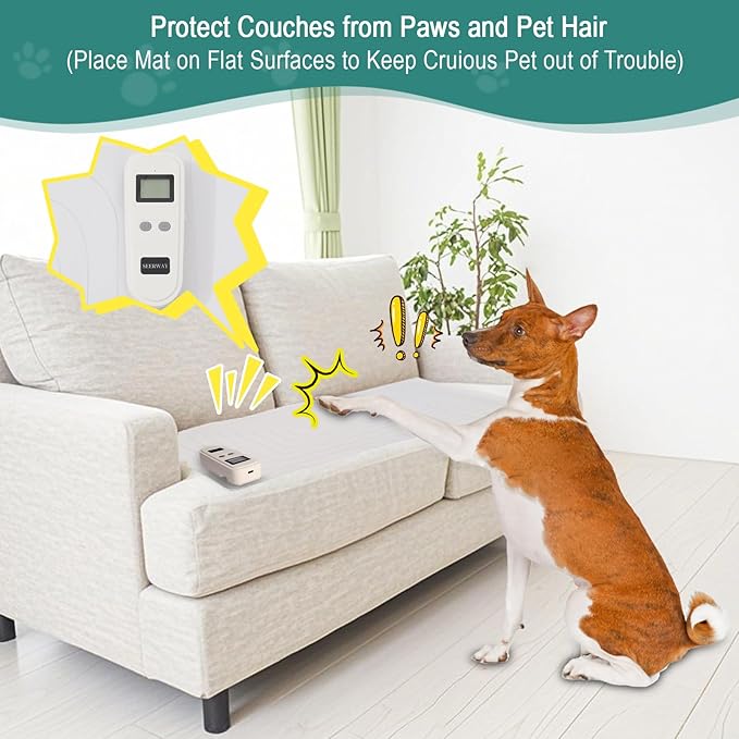 SEERWAY Scat Pet Shock Mat 2 Pieces in Different Size, Shock Pads for Dogs and Cats Training Indoor, Electric Repellent Mat Keeps Pets Off Couch, Sofa, Countertop, 3 Modes (60"x12"+22"x14")
