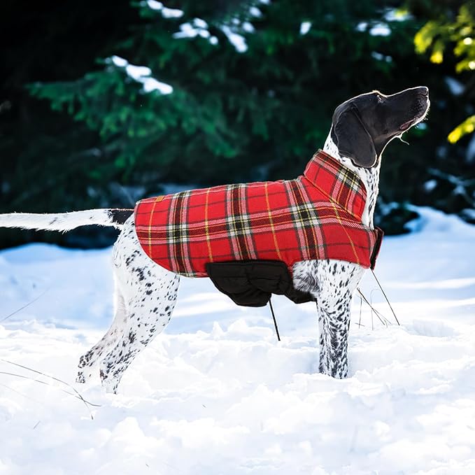 Kuoser Waterproof Dog Coat, Reversible Dog Jacket for Large Dogs, Adjustable Durable Doggie Winter Coat for Groowing Puppies Warm Puppy Cold Weather Apparel, Bright Red L