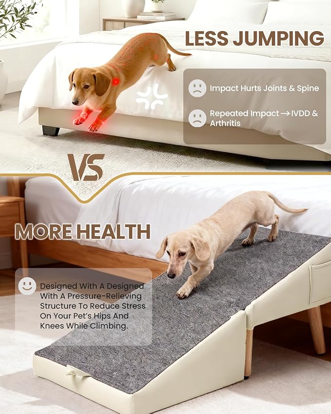 Dog Ramp for Couch & Bed, 2-in-1 Dog Stairs for Small and Medium Dogs & Cats, 16'' Indoor Pet Ramp with 23°Gentle Slope, Non-Slip Felt, Joint Protection for Senior & Injured Pets, Sturdy Ottoman-Style