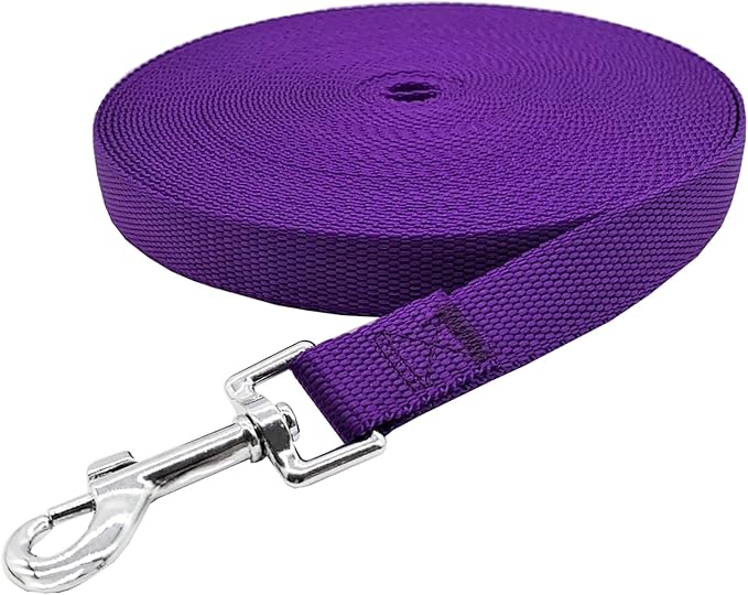 Nylon Training Dog Leash for Small Medium Large Dogs, 15ft 20ft 30ft 50ft Long Leash Dog/Puppy Lead for Obedience Recall Training, Camping (15ft, Purple)