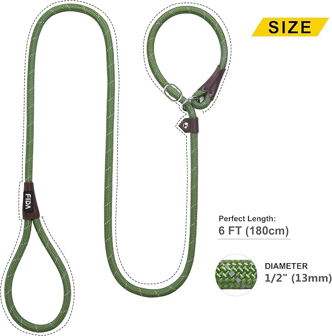Fida Durable Slip Lead Dog Leash Bulk Pack of 5, Heavy Duty 1/2" x 6 FT Comfortable Strong Rope Slip Lead for Large, Medium & Small Dogs No Pulling Pet Training Leash with Highly Reflective (Green)