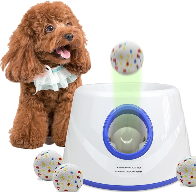 Automatic Dog Ball Launcher, Upgraded Dog Ball Throw Launcher, Adjustable Distance 20-45FT, for Small/Medium Dogs, with 3 2.3-inch ETPU Balls, Indoor and Outdoor Interactive Toys