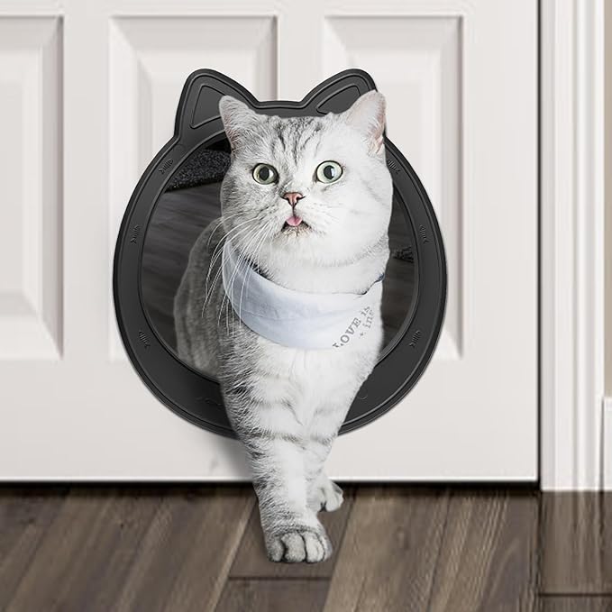 Cat Door Interior Door - Black Sleek Modern, Large No-Flap Pet Door for Cats Up to 22 LBS, Easy DIY Install, No Training