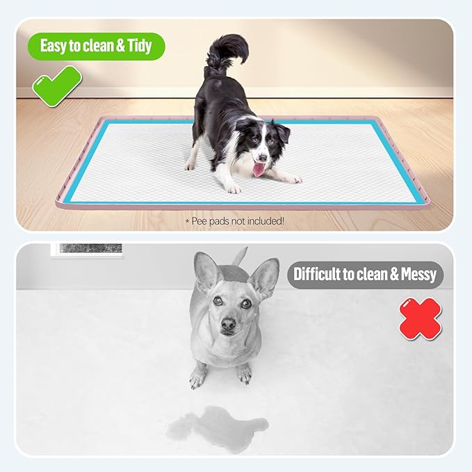 Pee Pad Holder for Dogs, 34" x 22" Silicone Pee Tray Mat Leak-Proof, High Edge, No Spill Pet Pad Holder for Puppy, Cat, Rabbit, Training Pads for Floor Protection, No Pee Pads (Pink)