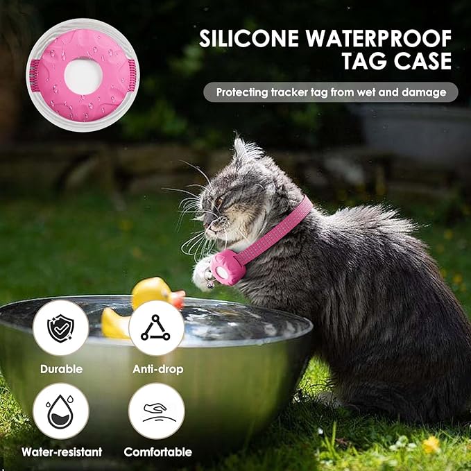 Cat Tracker, GPS Tracker Compatible with Apple Find My App(Only iOS), Waterproof Cat Tracker Collar with Bell and Safety Elastic Buckle, No Monthly Fee,Real-Time Location (Pink)