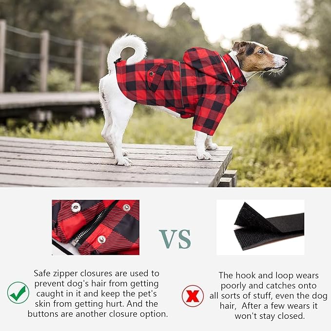 Dog rain Coat Waterproof Raincoat Puppy Jacket with Legs Buttons Zipper Hood Drawstring Fit for Yorkie Terrier Schnauzer Poodle Border Collie Labrador Golden Retriever 8lbs to 80lbs Red XXL