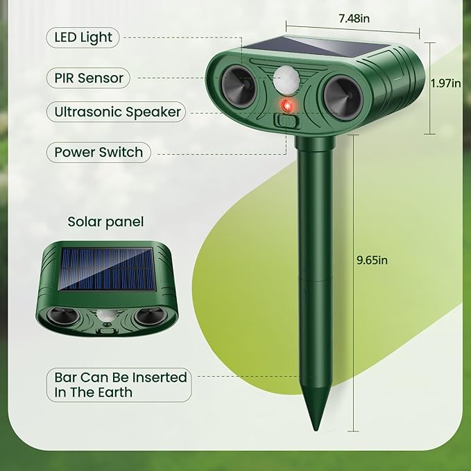 2026 Upgraded Solar Ultrasonic Animal Repellent Outdoor Deer Cat Repellent with Motion Sensor Flash Light,IP65 Waterproof Repeller Keep Rodent Squirrel (4)