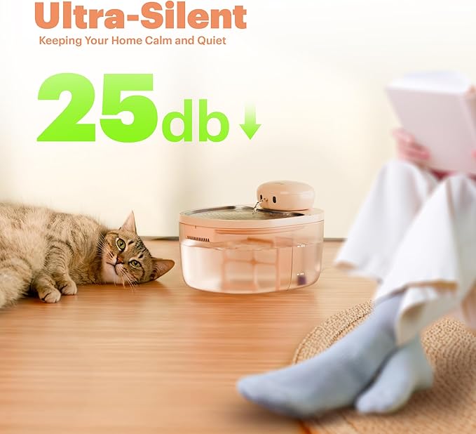 PetTop® Pumpless Cat Water Fountain - 102oz/ 3L - Stainless Steel Tray – 3600mAh Battery Operated with Motion Sensor - The Easiest to Clean