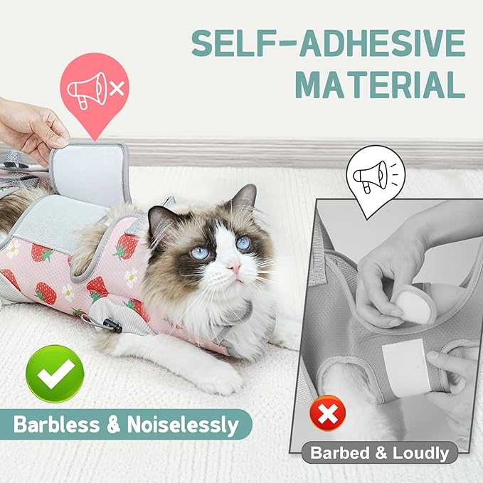 Supet Cat Grooming Hammock Harness for Nail Trimming, Cat Grooming Hanging Sling for Nail Clipping, Pet Restraint Holder for Cutting Nails, Medicine, Ear & Teeth Cleaning, Eye Care (Strawberry M)