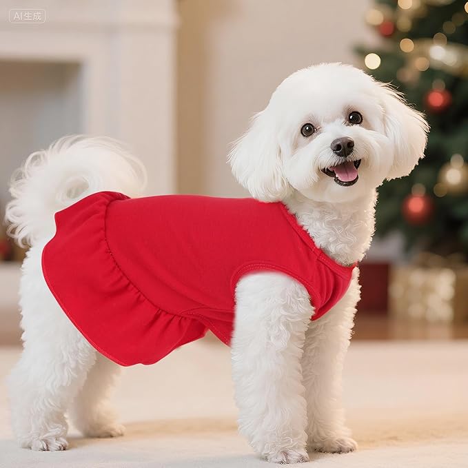 Dog Dresses Cat Skirt Solid Color Dog Clothes Summer Sleeveless Puppy Girl Clothes for Small Pet Dogs Cats (Red, X-Small)